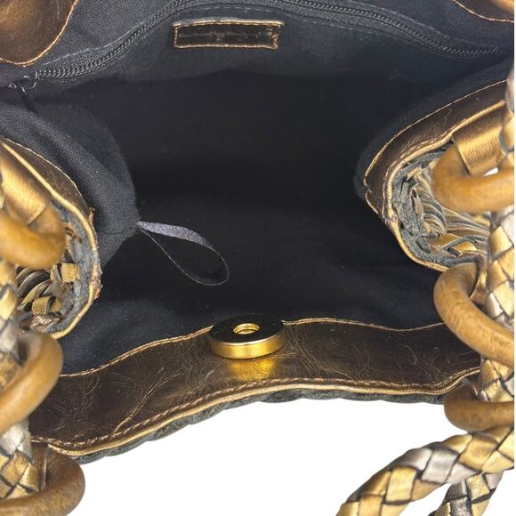Vintage Nine West Bucket Purse Metallic Leather Woven Purse Made in Brazil - Picture 7 of 10